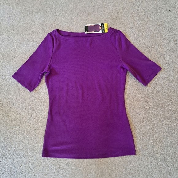 NWT Ellen Tracy Short Sleeved Tee Purple Women's Small Elbow Sleeve Boatneck - Picture 10 of 10